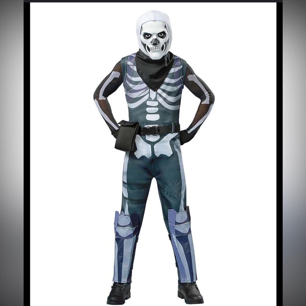 Fortnite Kids medium youth *FLAW* Skull Trooper Costume missing scarf and belt